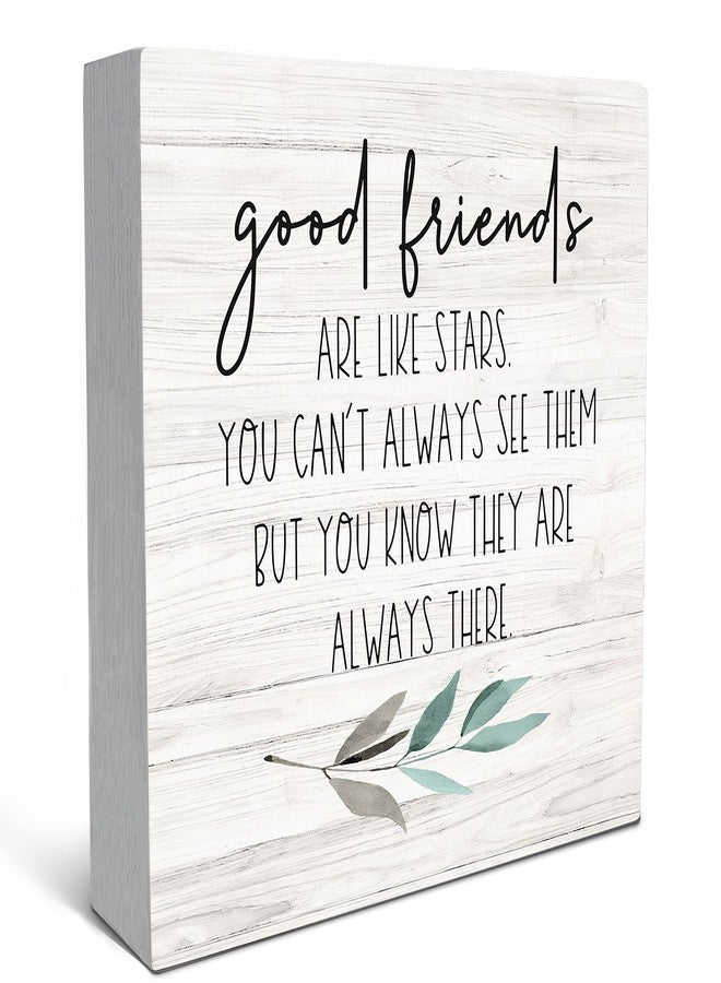 SRADMO Good Friends Are Like Stars Wood Box Sign Desk Decor, Inspirational Long Distance Friendship Wooden Block Box Sign Decoration For Home Bedroom Girls Room Office Shelf Table Decor - Image 1
